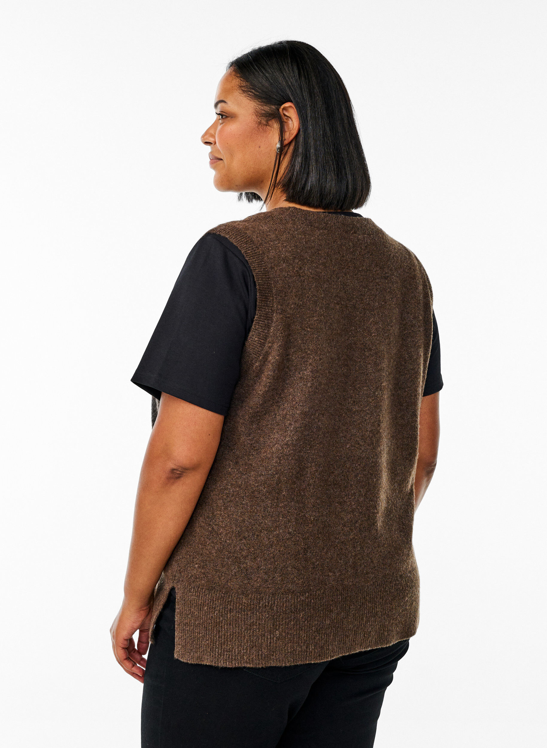 ZizziGilet tricot&eacute; avec bords c&ocirc;tel&eacute;s, Vert fonc&eacute;, Model image number 2