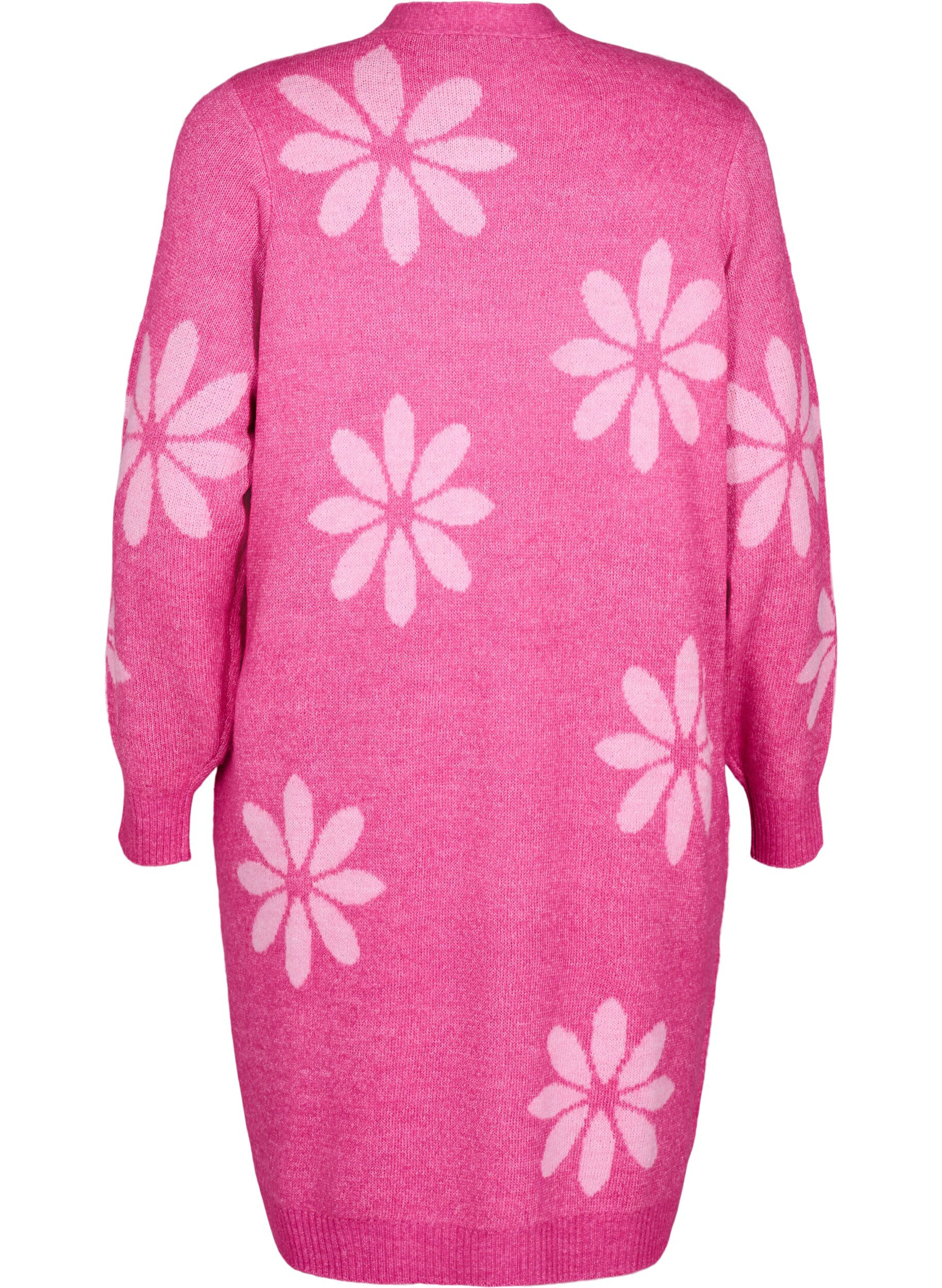 ZizziLange cardigan met bloemen breisel, Raspberry Rose Comb, Packshot image number 1