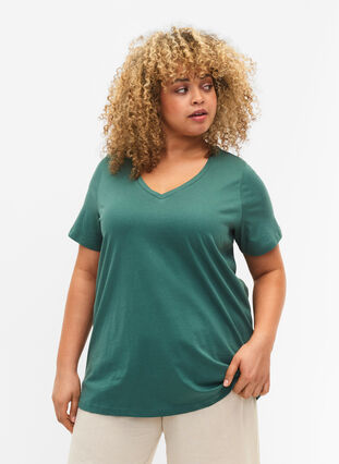 T-shirt basiques 2-pack en coton, Mallard Green/Black, Model image number 0