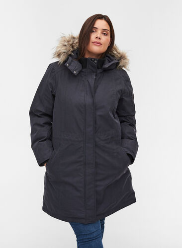 Veste d'hiver imperméable avec capuche amovible, Black, Model image number 0