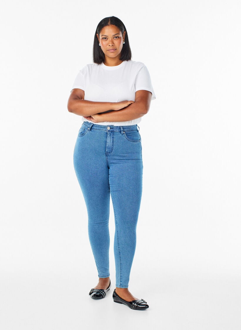 Amy super slim fit jeans met hoge taille, Blauw, Model image number 0