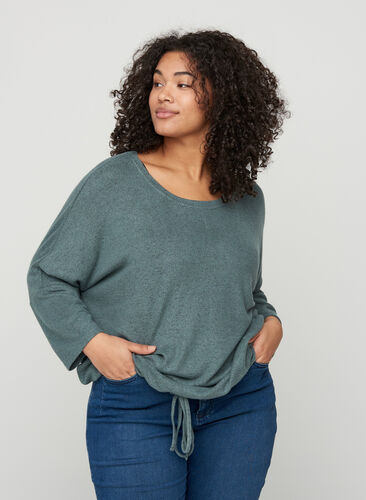 Gemêleerde blouse met verstelbare onderkant, Balsam Green Mel , Model image number 0