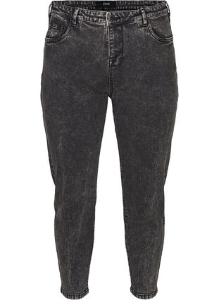 Cropped mom jeans met hoge taille, Black acid washed, Packshot image number 0