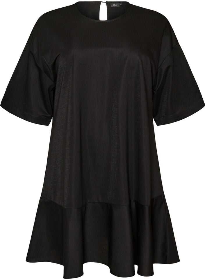 Robe courte ample avec ourlet &agrave; volants, Noir, Packshot image number 0