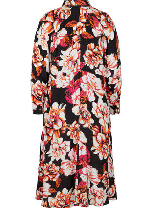Viscose midi-jurk met bloemenprint, Black Big Flower, Packshot image number 1