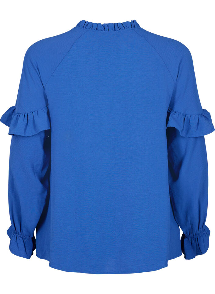 Blouse met ruches en knopen, Deep Ultramarine, Packshot image number 1