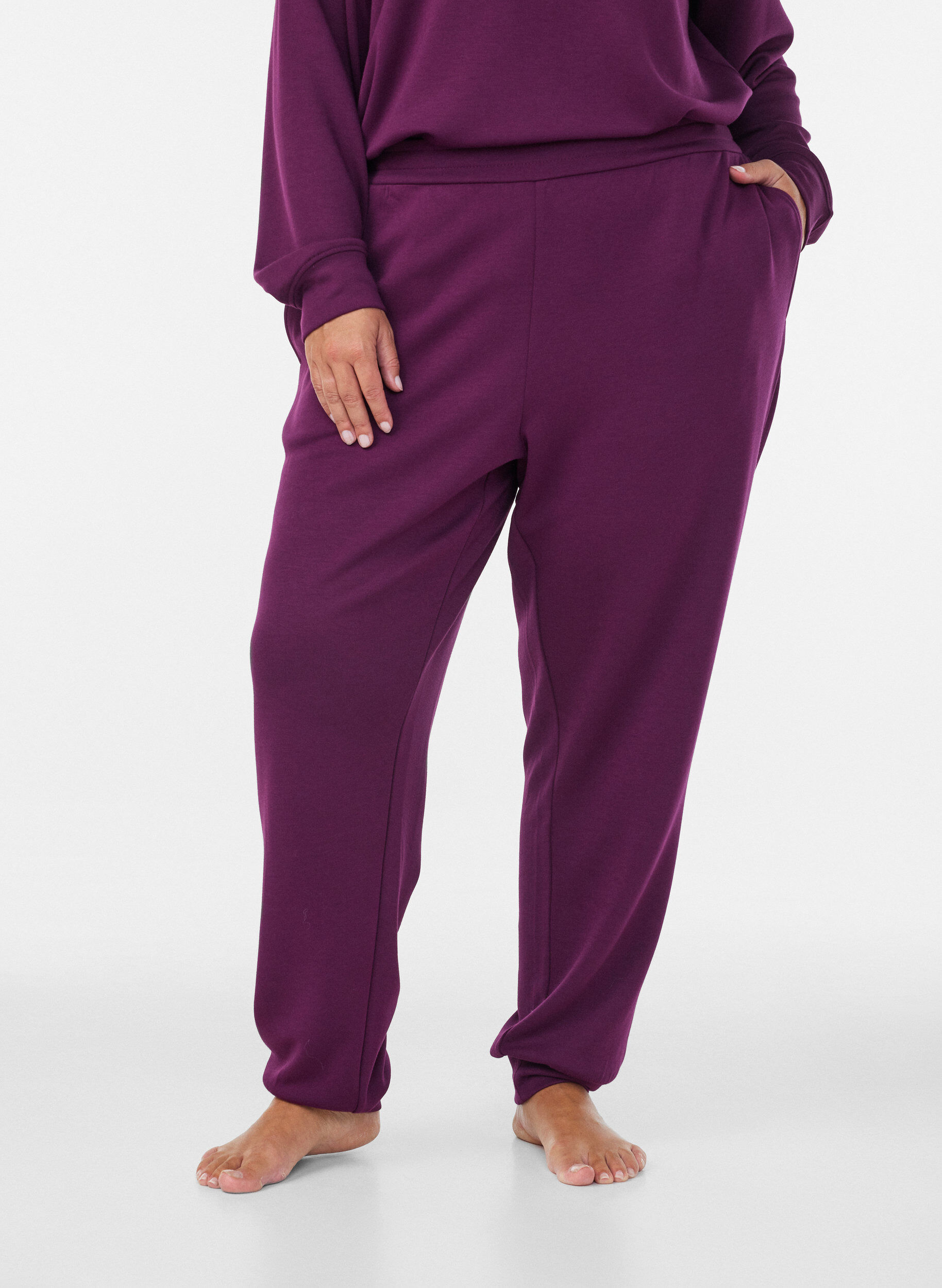 ZizziPantalon en jersey taille haute avec poches, Violet, Model image number 2