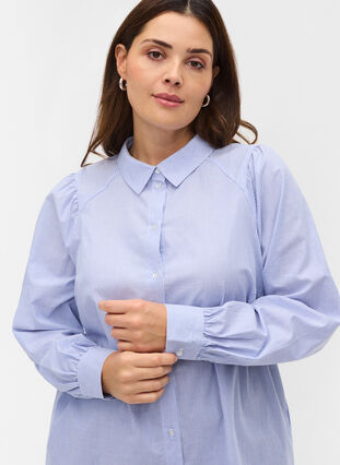 Chemise en coton à rayures, White/Blue stripe, Model image number 2