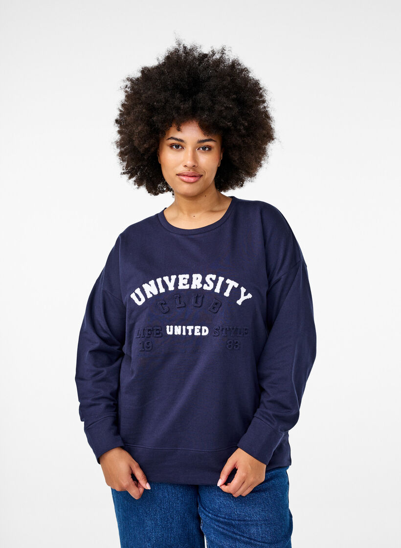 Sweatshirt met verhoogde tekstdesign, Blauw, Model image number 0
