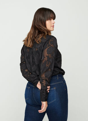 Transparante blouse met patroon, Black, Model image number 1
