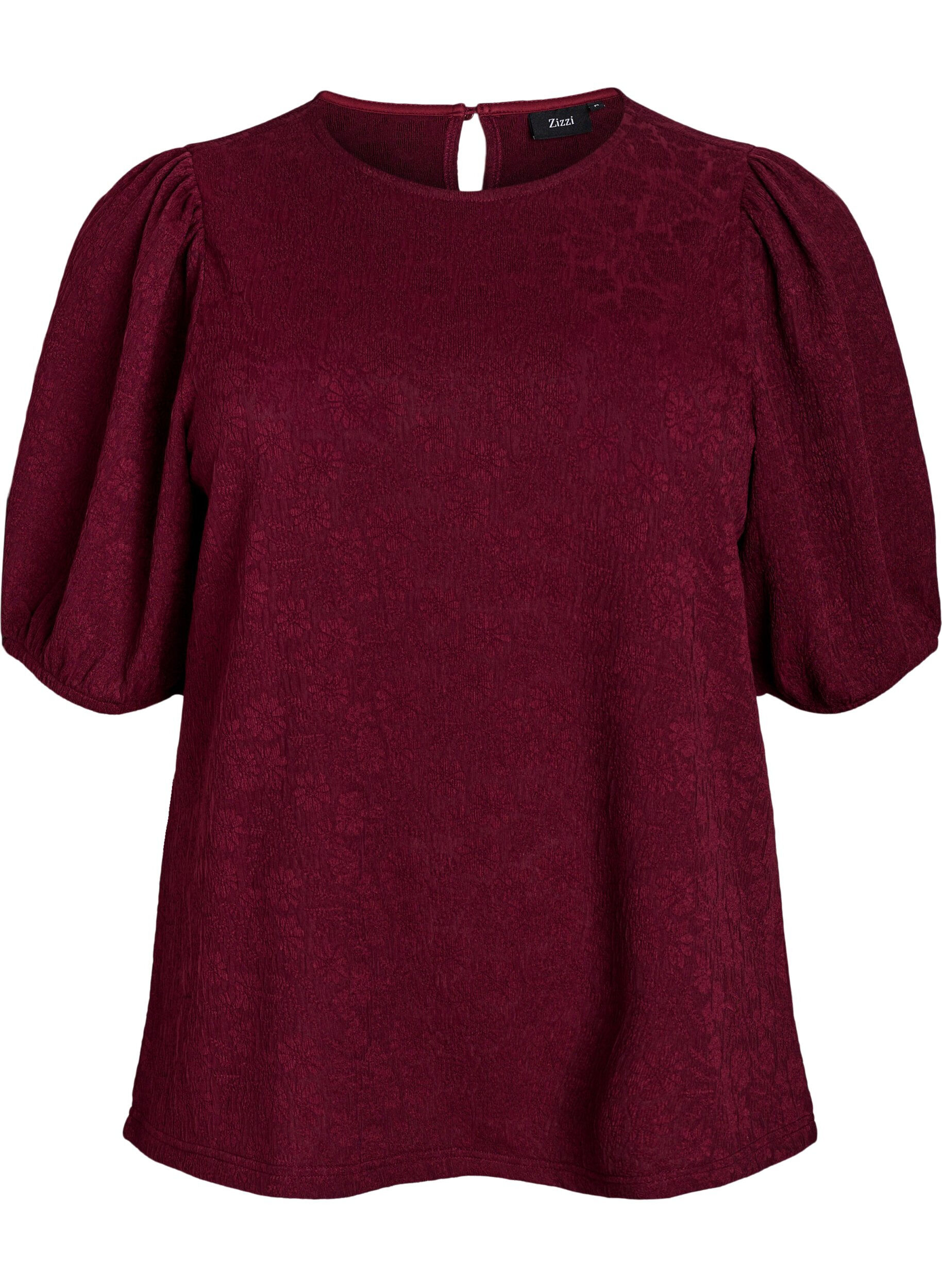 ZizziGestructureerde blouse met korte mouwen, Donker Bordeaux, Packshot image number 0