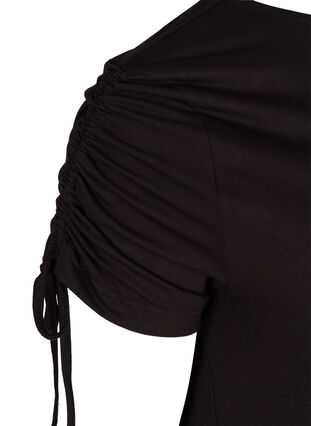 Viscose jurk met korte mouwen en koordjes, Black, Packshot image number 3