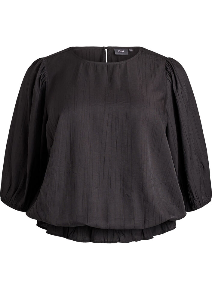 Blouse en viscose à manches 3/4 effet ballon, Noir, Packshot image number 0