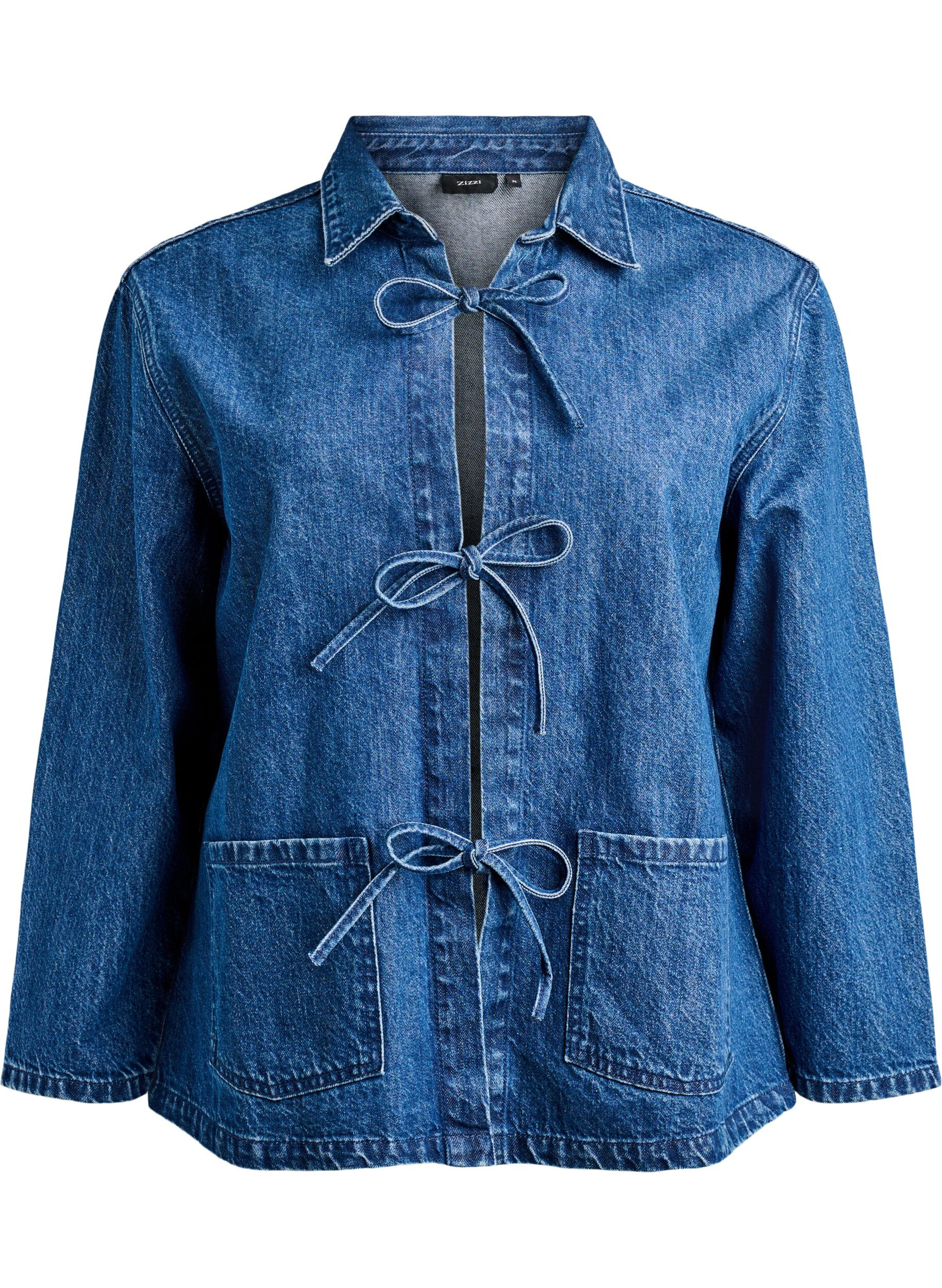 ZizziSpijkerjack met striksluiting en zakken, Blue Denim, Packshot image number 0