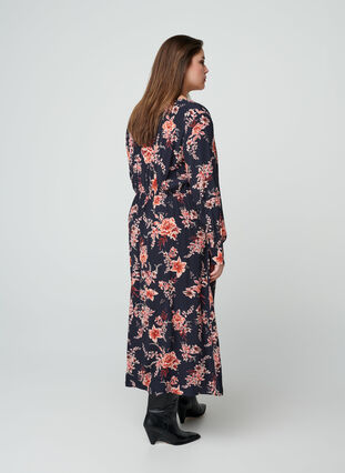 Viscose midi-jurk met bloemenprint, NS w. Red Flower, Model image number 1