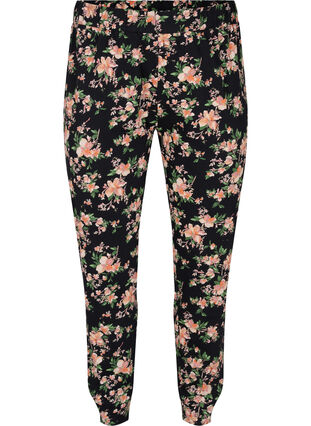Pantalon de pyjama en coton avec imprimé floral, Black Flower, Packshot image number 0