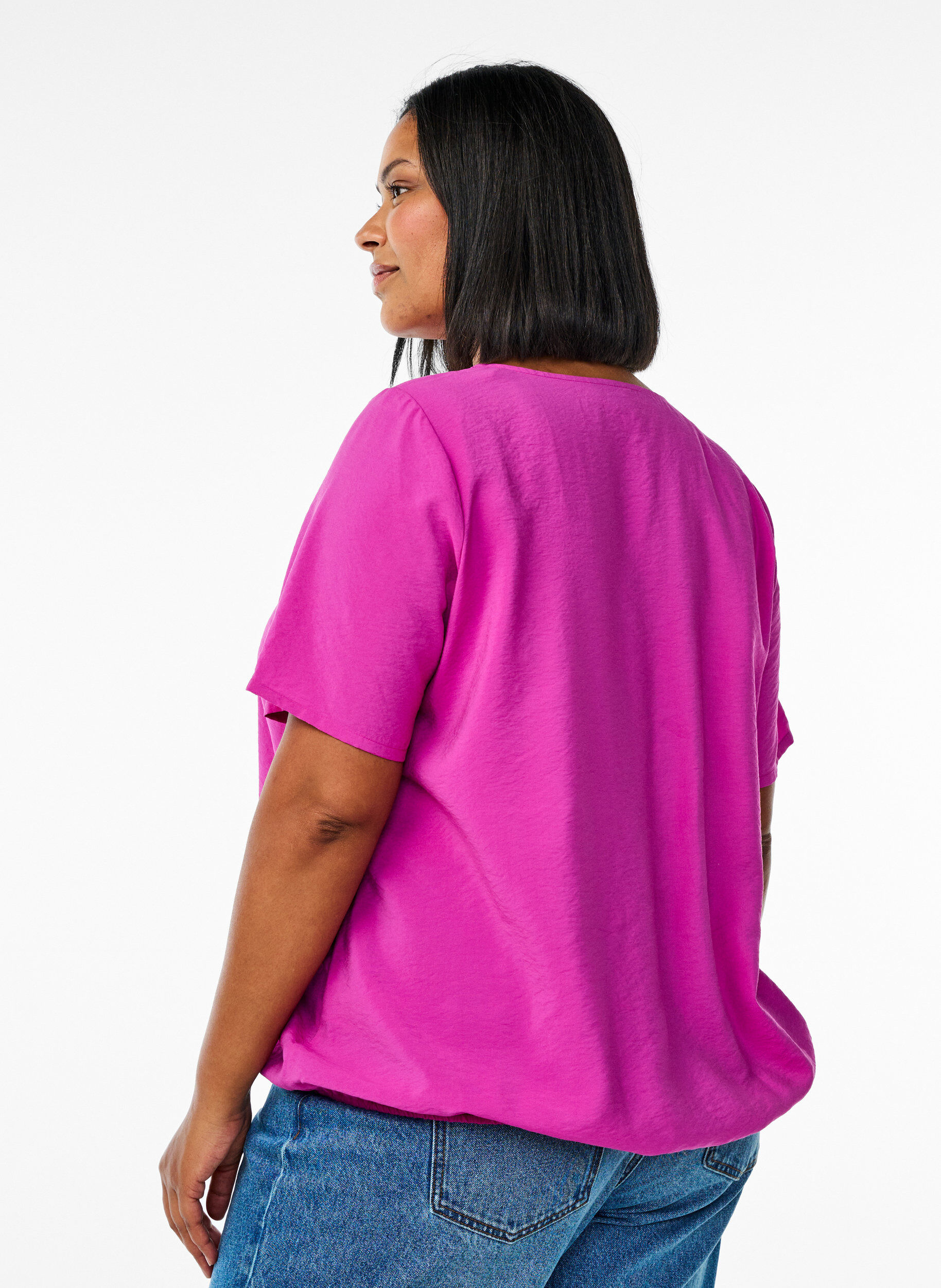ZizziBlouse met korte mouwen en elastische zoom, Roze, Model image number 2