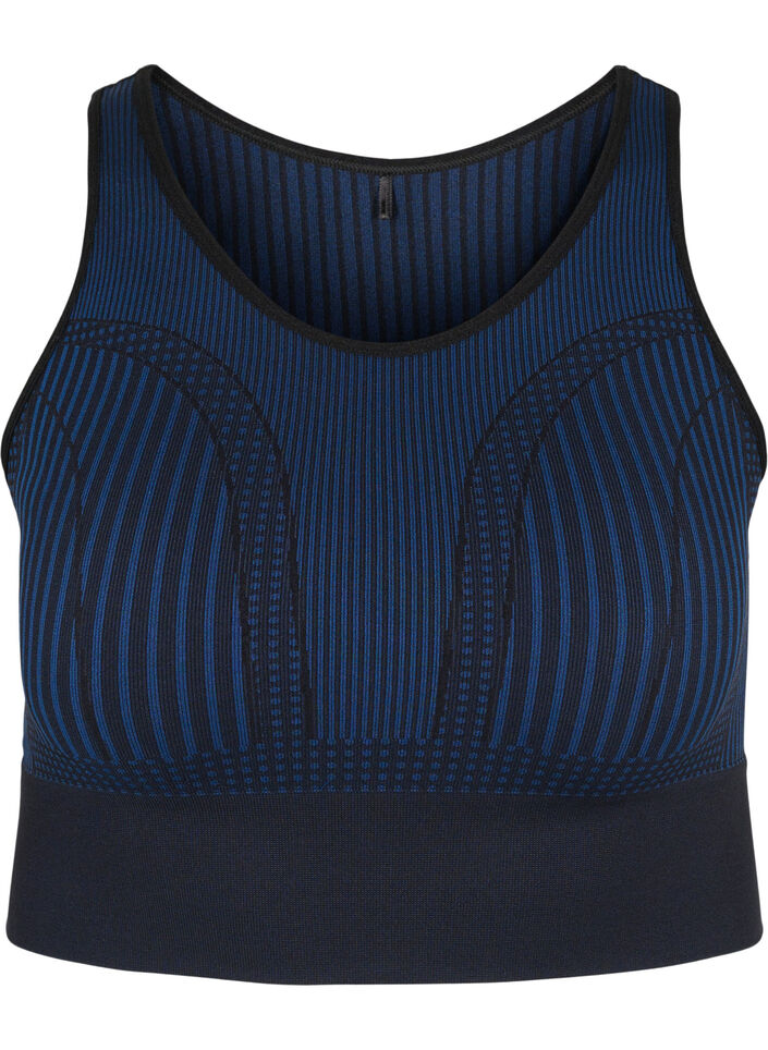  Brassière de sport sans coutures avec rayures, Black w. Blue Depths, Packshot image number 0