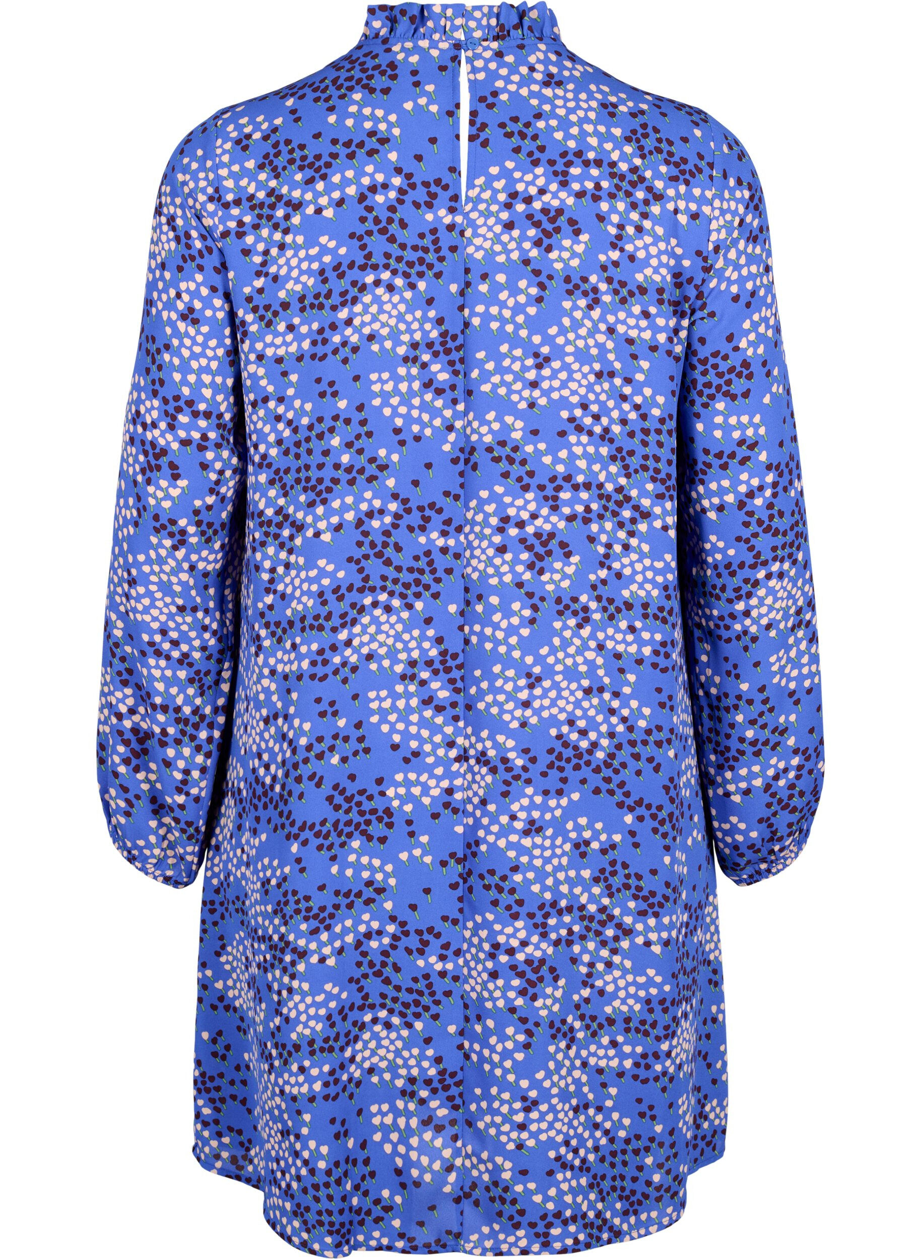 ZizziFLASH - Jurk met lange mouwen en print, Dazzling Blue AOP, Packshot image number 1