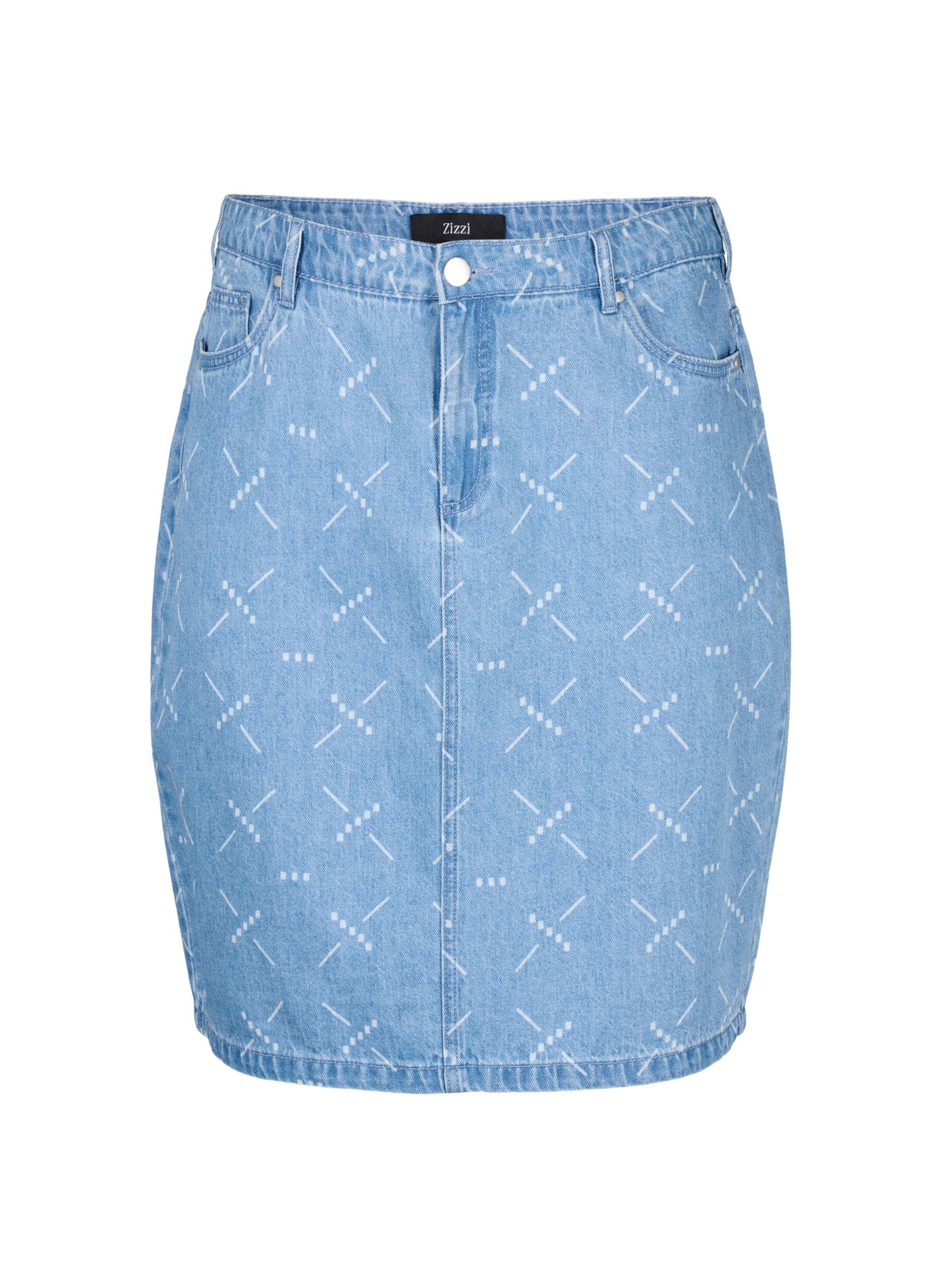 ZizziDenim rok met patroon, Light blue denim, Packshot image number 0