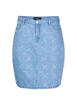Jupe en jean avec motif, Light blue denim, Packshot image number 0