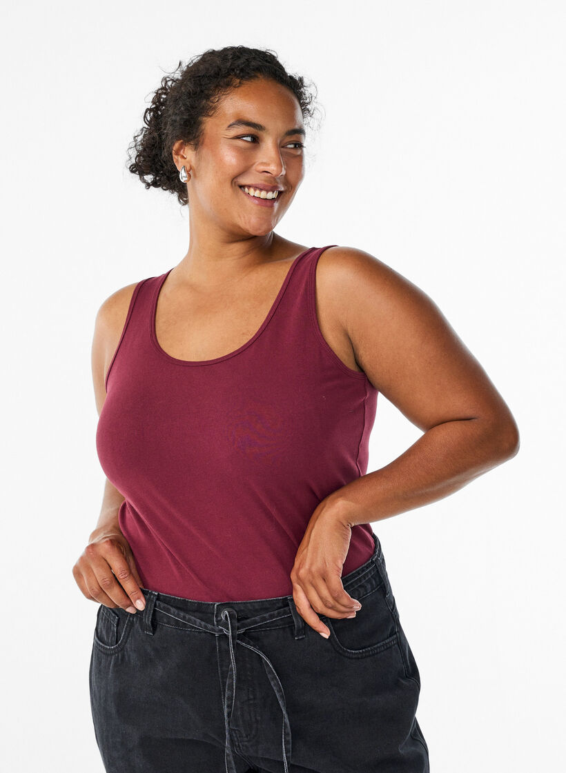 Top basic uni en coton, Bordeaux fonc&eacute;, Model image number 0