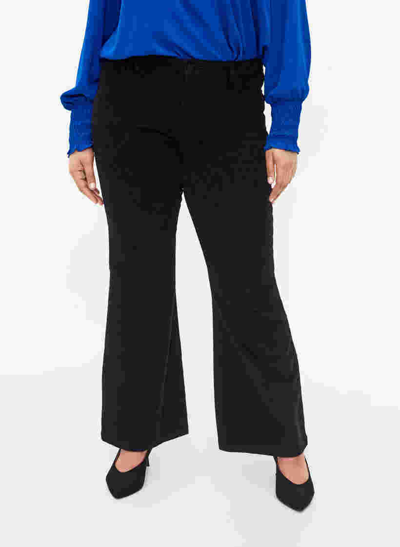 Pantalon en velours à coupe bootcut, Black, Model image number 2