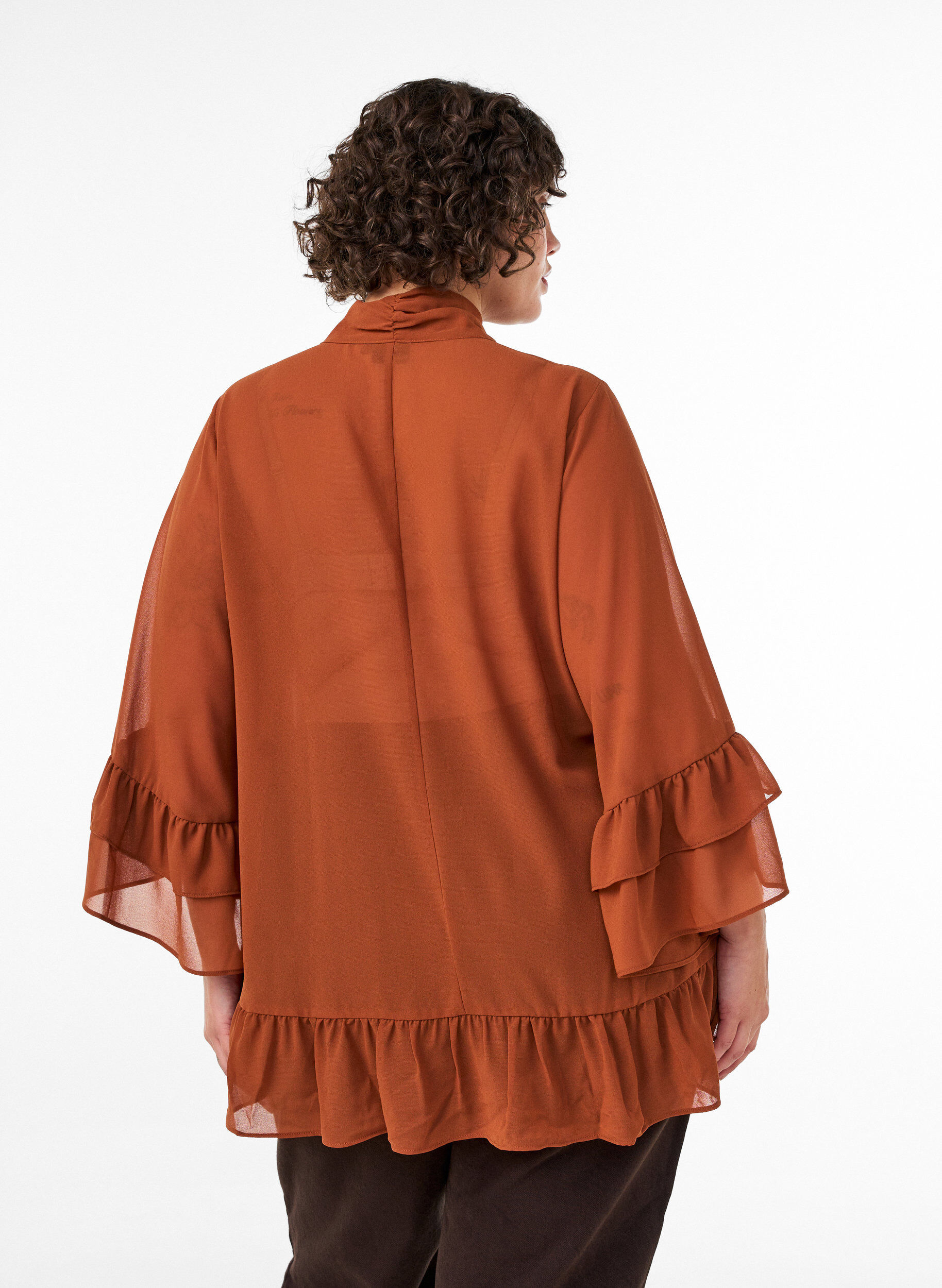 ZizziBlouse avec ruban &agrave; nouer et volants, Camel, Model image number 2