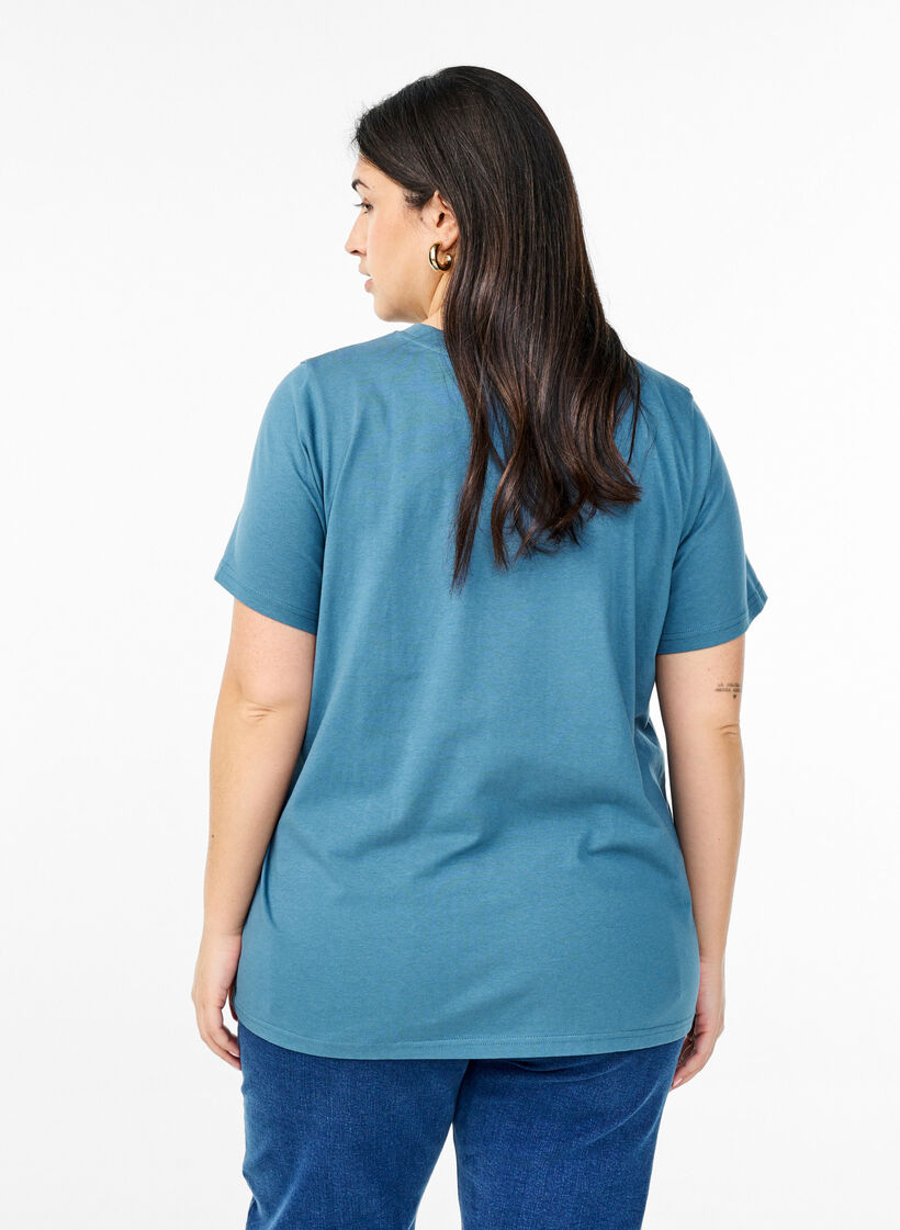 Basic katoenen T-shirt met ronde hals, Grijs, Model image number 2