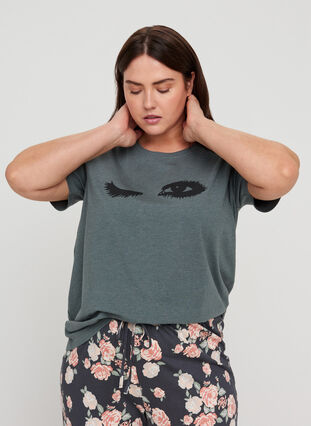 Pyjama-shirt met korte mouwen en print, Balsam Green, Model image number 0