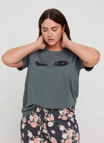 Pyjama-shirt met korte mouwen en print, Balsam Green, Model image number 0