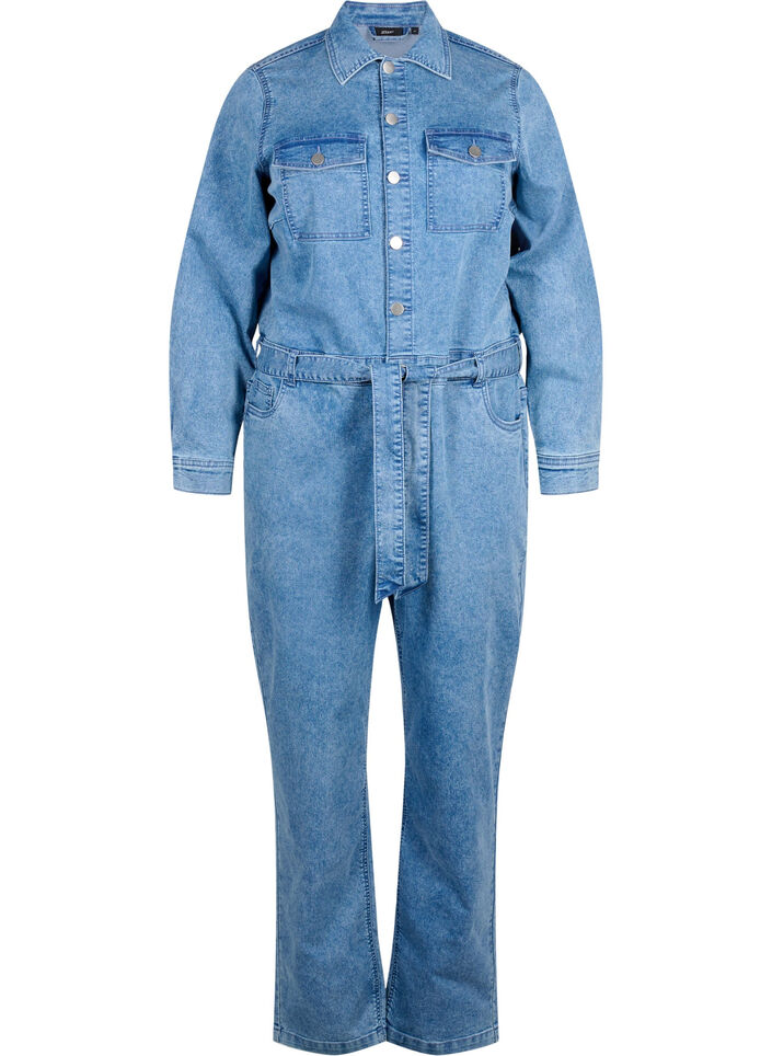Jumpsuit van denim met lange mouwen, Light Blue Denim, Packshot image number 0