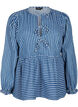 Gestreepte denim blouse met strik aan de voorkant, Blauw, Packshot image number 0