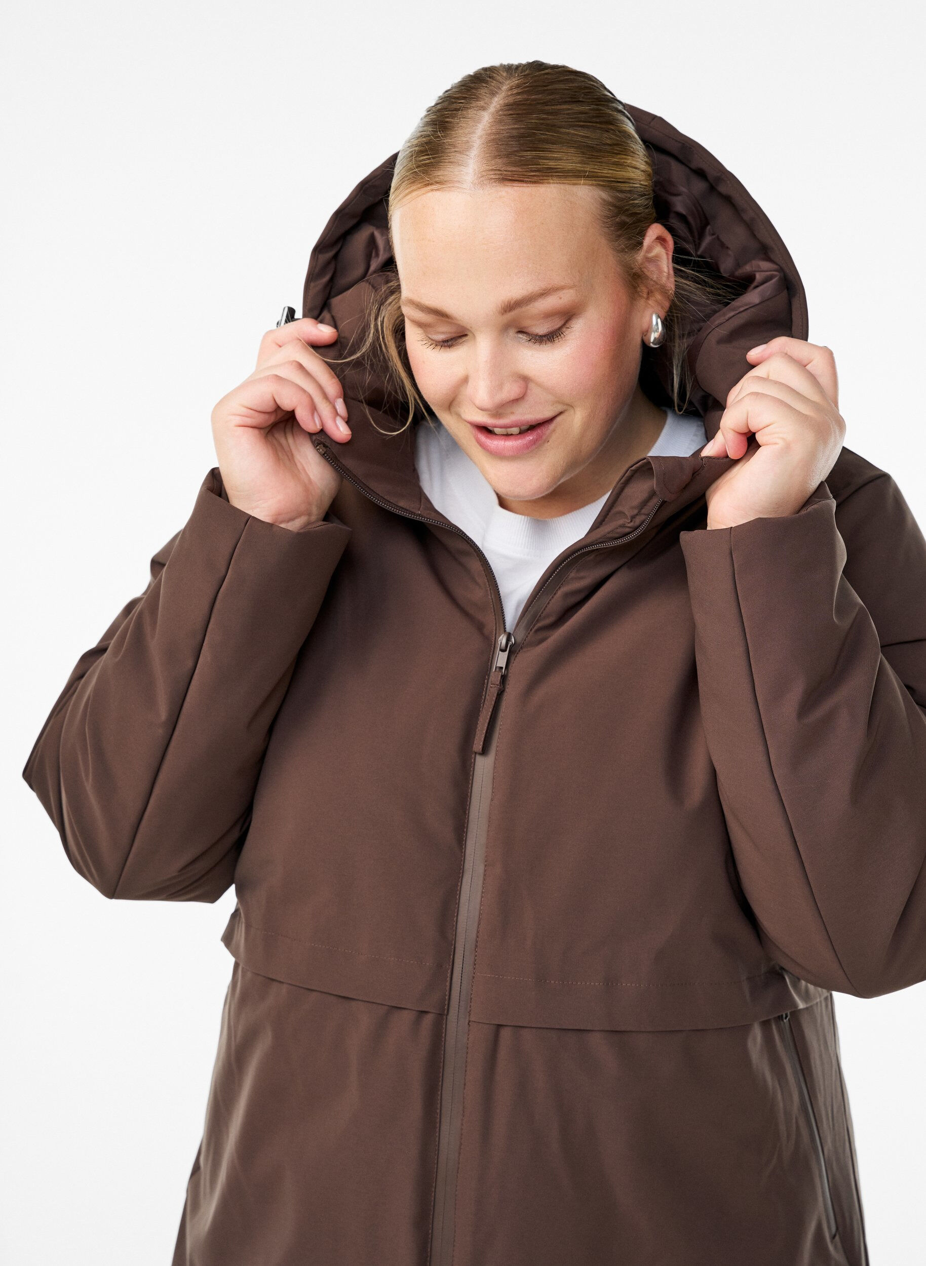 ZizziWinterjas met verstelbare taille, Bruin, Model image number 2