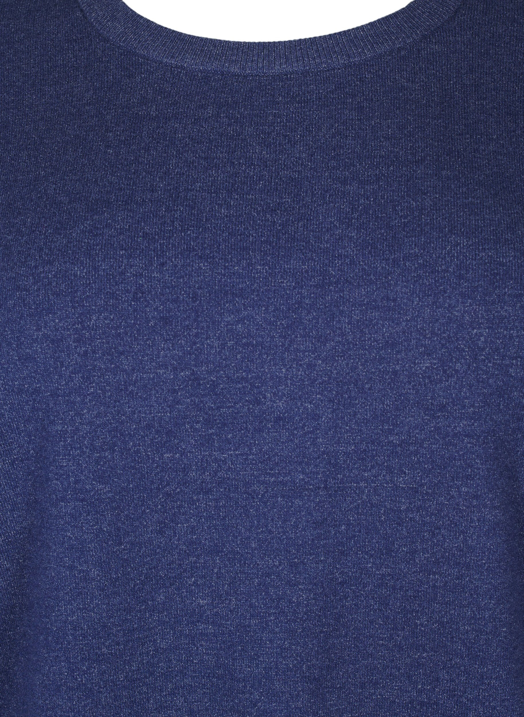 ZizziGebreide blouse met lange mouwen en een spleet, Blauw, Packshot image number 2