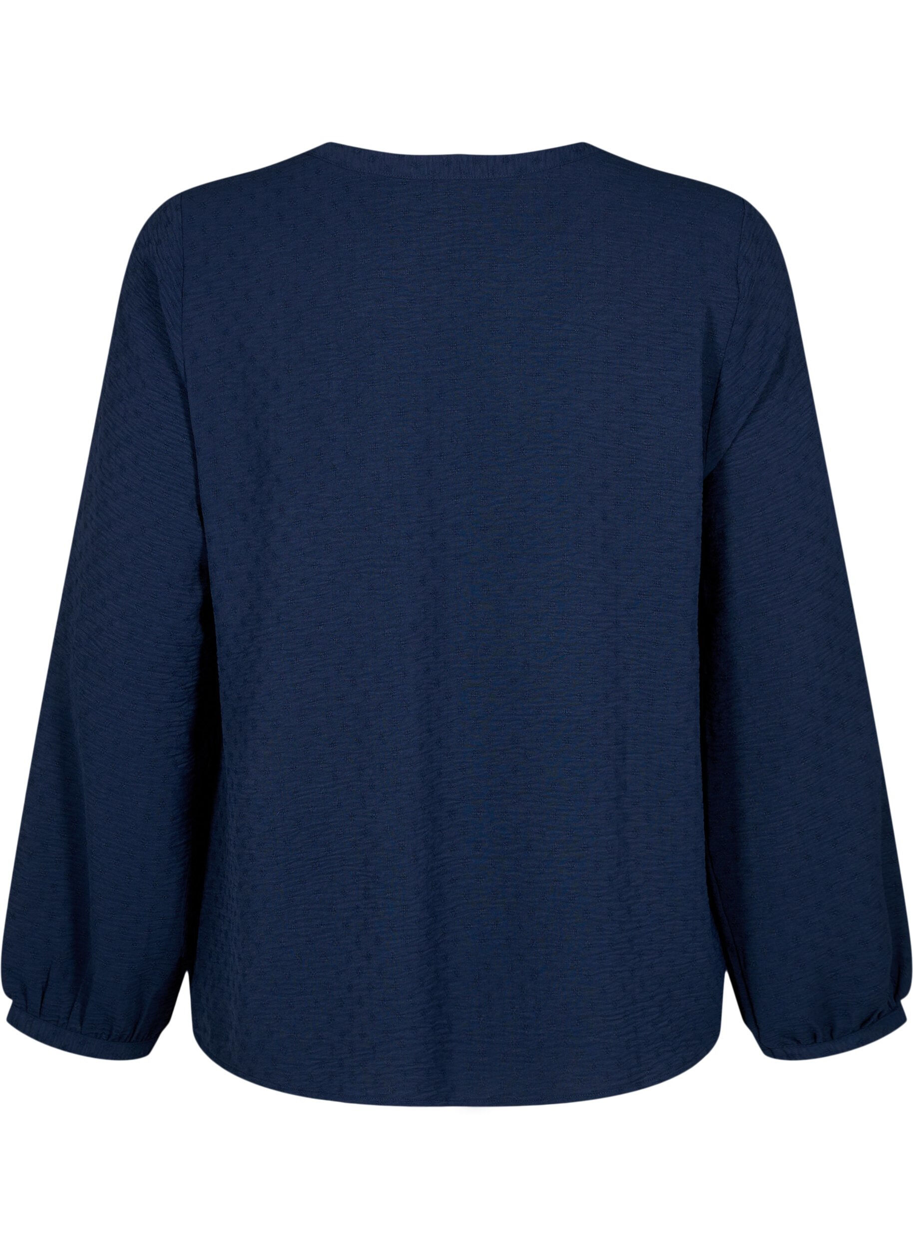 ZizziBlouse met lange mouwen en structuur, Navy Blazer, Packshot image number 1