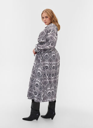 Midi-jurk met print van viscose, Black Wallpaper, Model image number 1