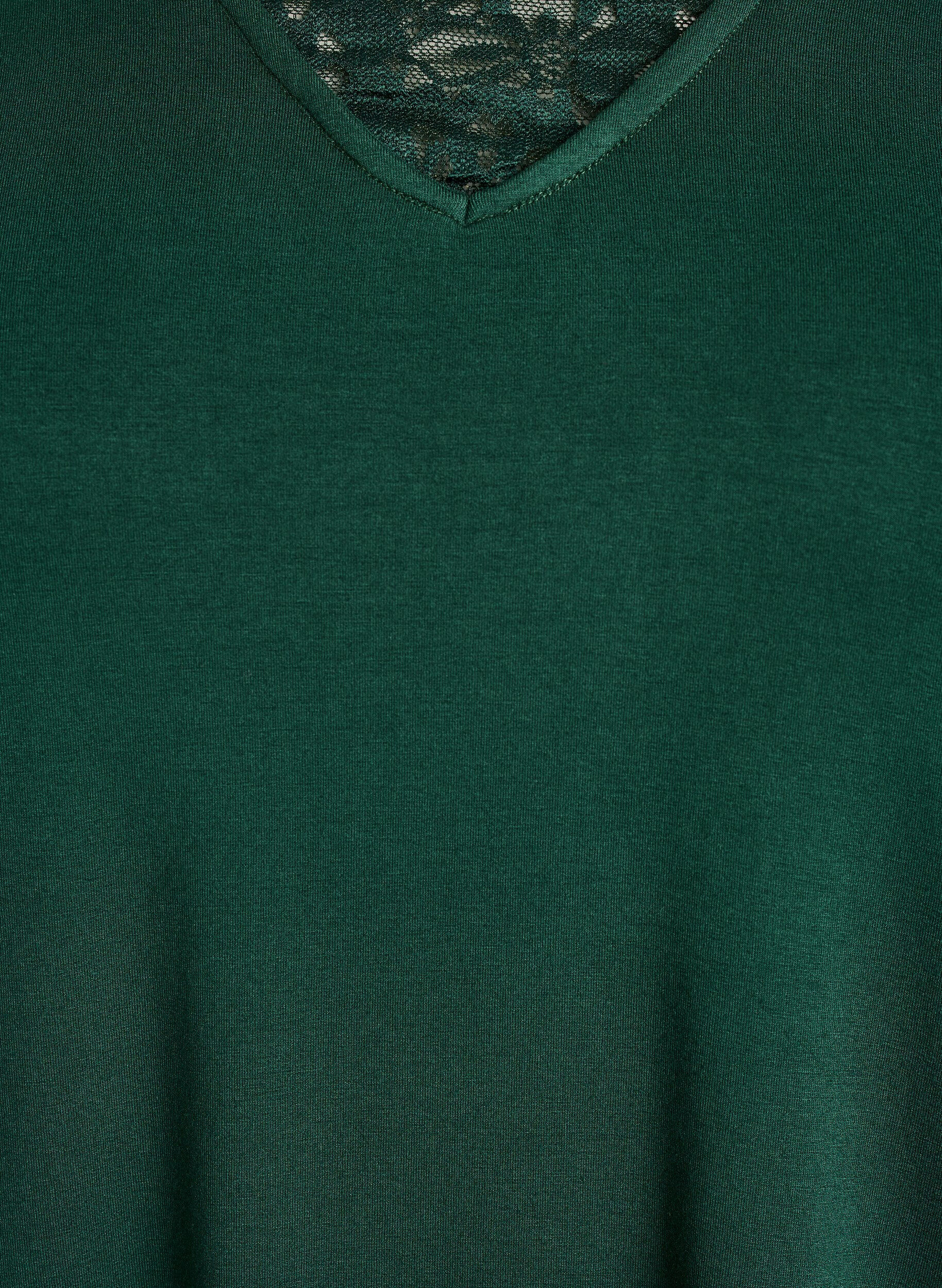 Zizzi Haut de pyjama &agrave; manches longues avec d&eacute;tails en dentelle, Vert fonc&eacute;, Packshot image number 2