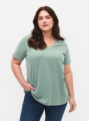 T-shirt en coton uni basique, Chinois Green, Model image number 0
