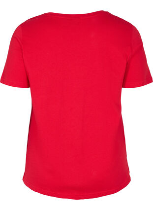 Katoenen t-shirt met korte mouwen en tekstopdruk, Chinese Red, Packshot image number 1