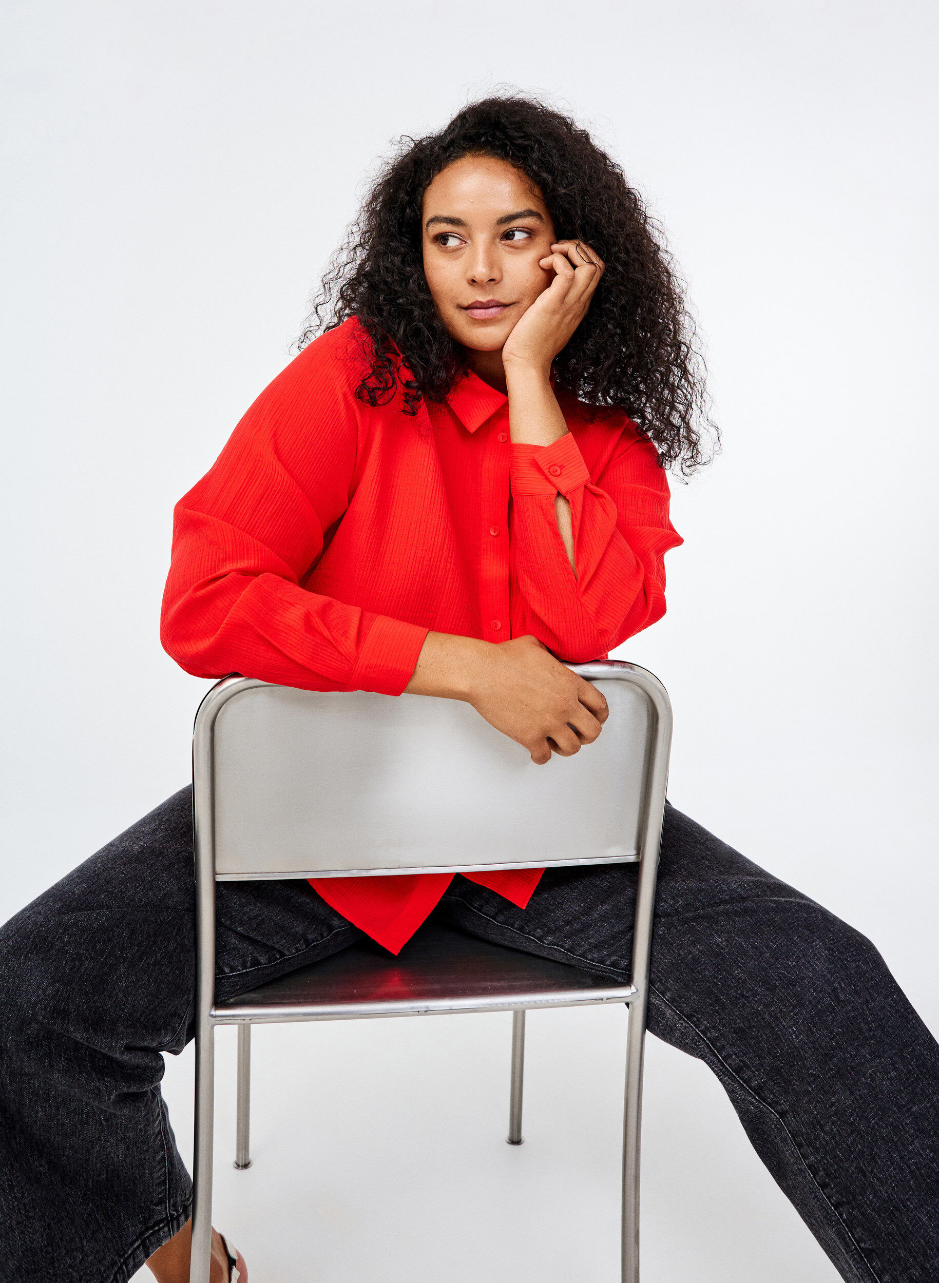 ZizziShirt met een gestreepte textuur, Rood, Image image number 0