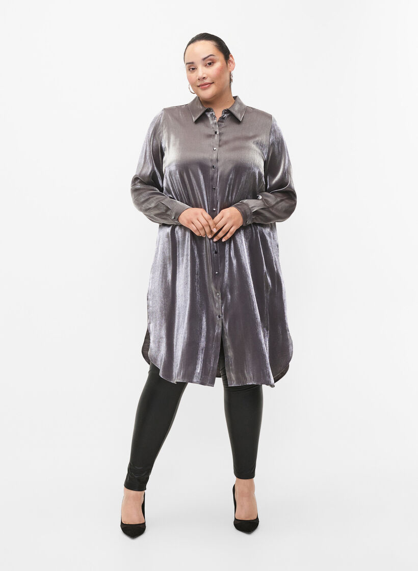 Chemise longue de couleur argentée, Dark Silver, Model image number 3