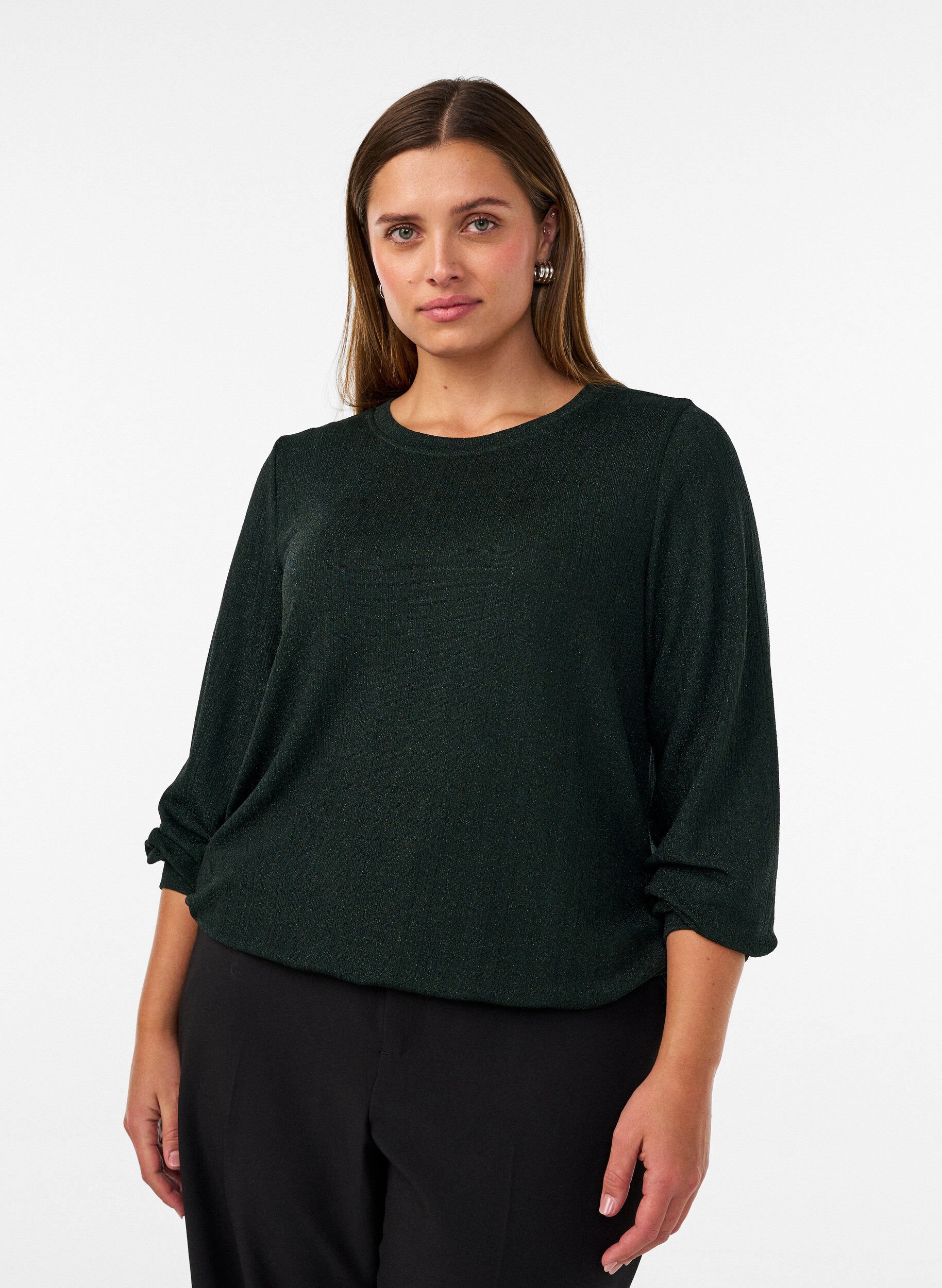 ZizziBlouse avec texture verticale et fils scintillants, Vert, Model image number 0