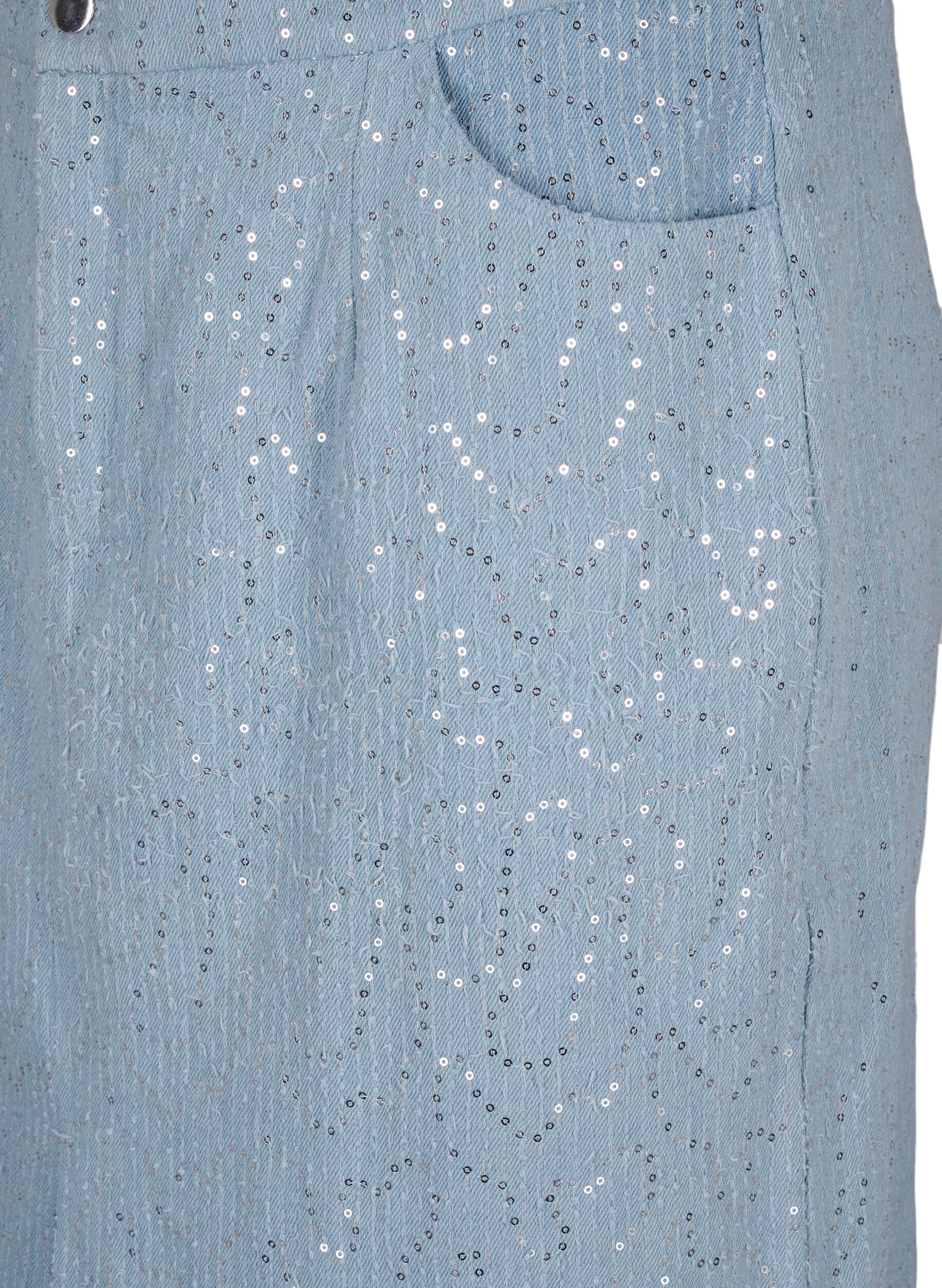 Zizzi Jupe en jean avec fente et sequins, Light Blue Denim, Packshot image number 2