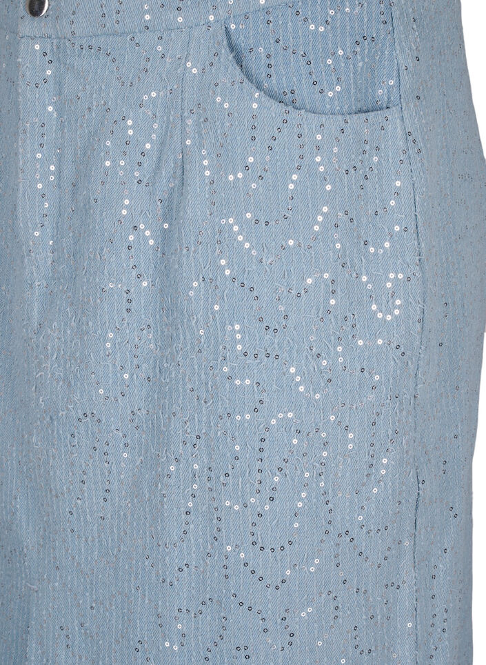 Denim rok met split en pailletten, Light Blue Denim, Packshot image number 2