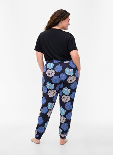 Pantalon de pyjama en coton avec imprimé floral, Blue Flower, Model image number 1