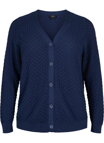 Cardigan en coton à motifs, Navy Blazer, Packshot image number 0