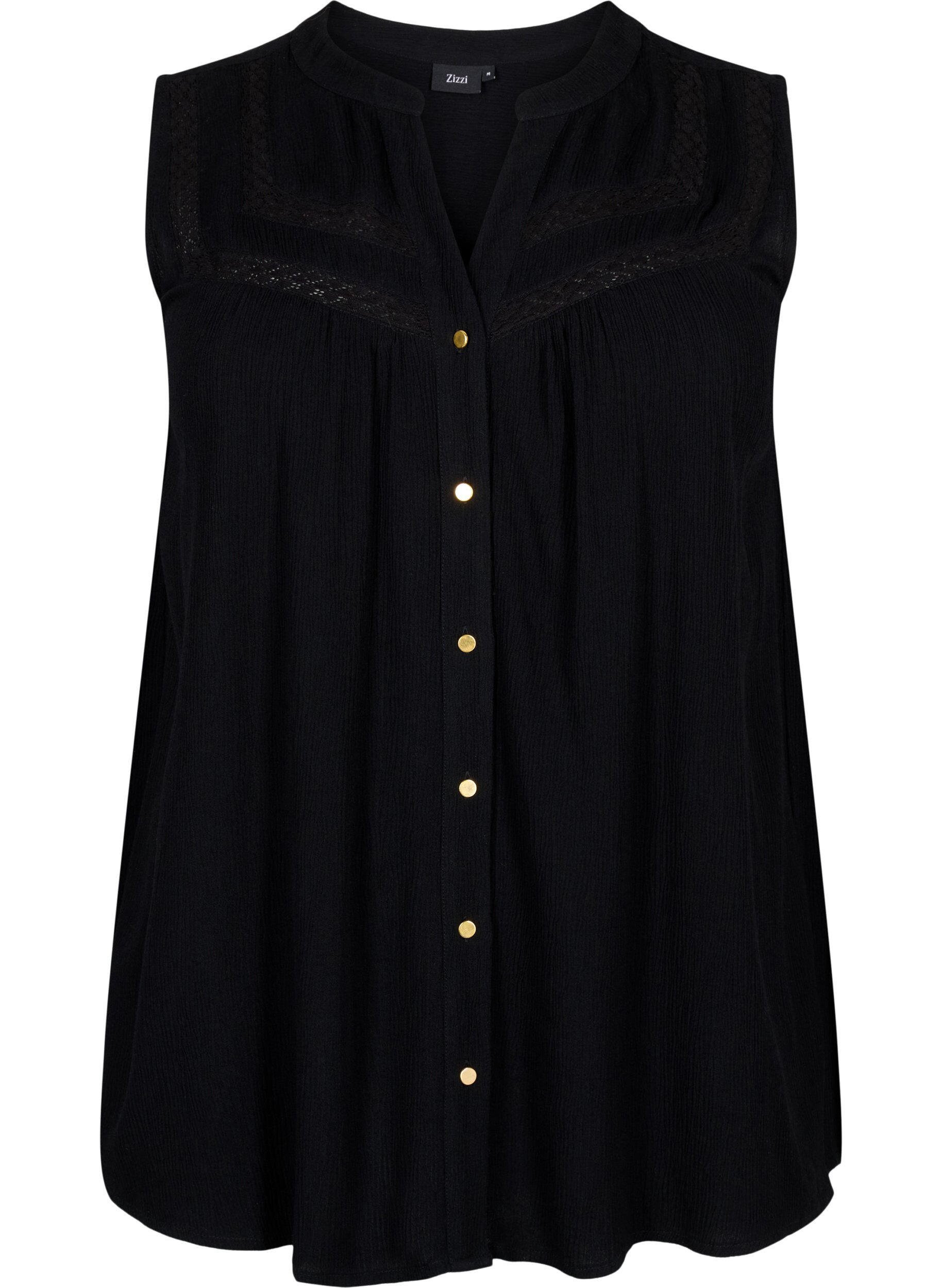 ZizziMouwloze viscose blouse met gehaakt detail, Black, Packshot image number 0