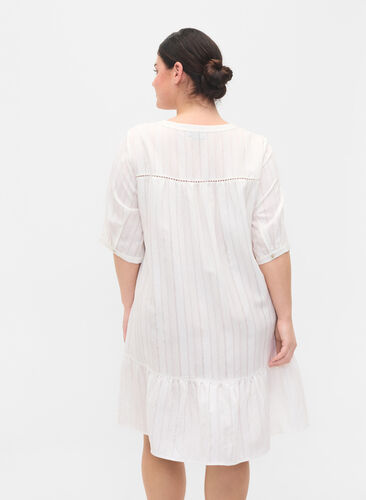 Gestreepte viscose jurk met kanten lint, Bright White, Model image number 1