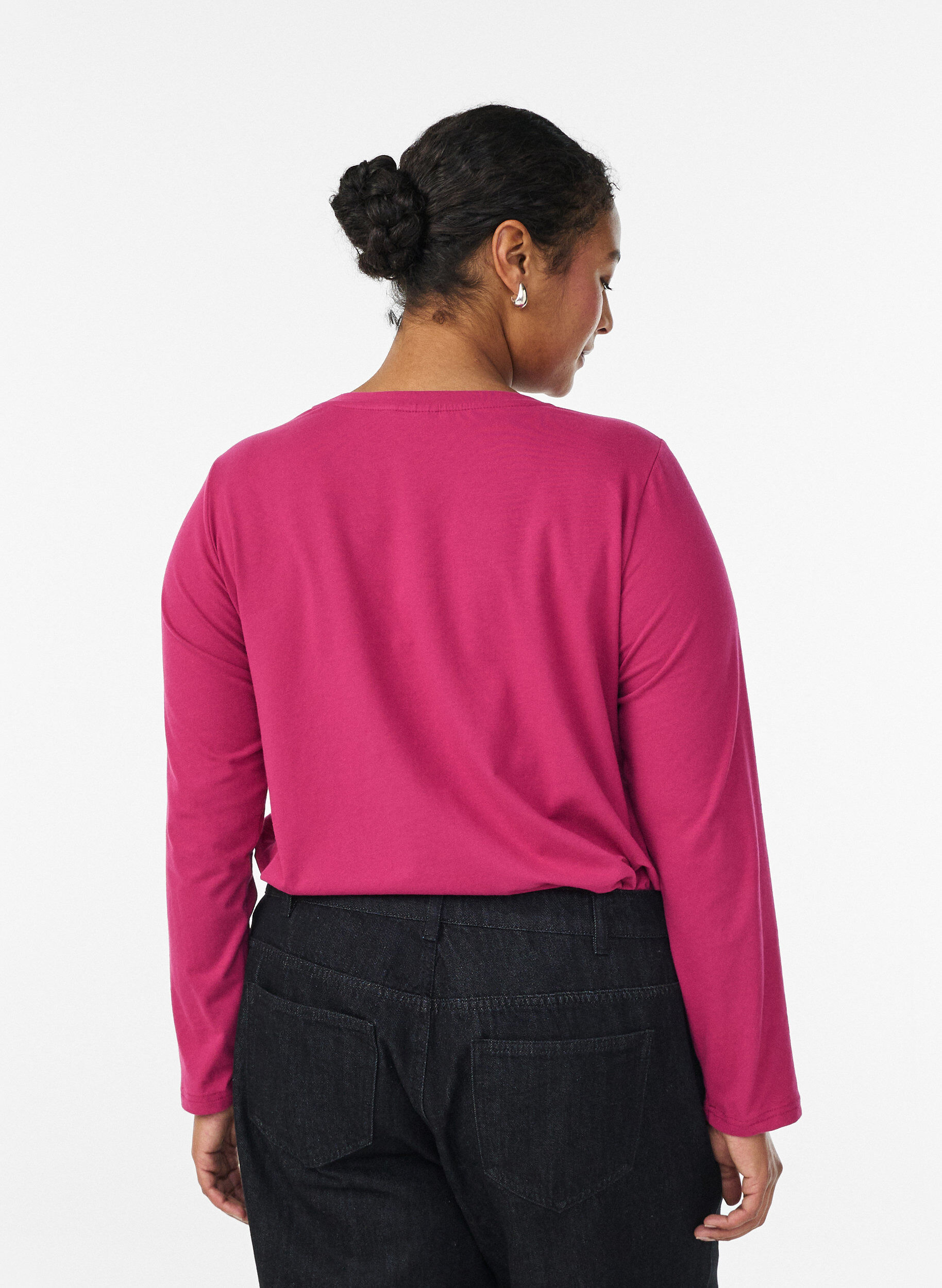 Zizzi Top basic en jersey avec manches longues, Rose, Model image number 2
